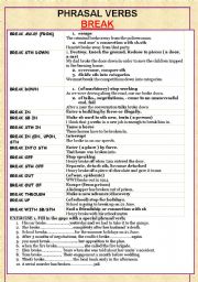 English Worksheet: PHRASAL VERBS: BREAK