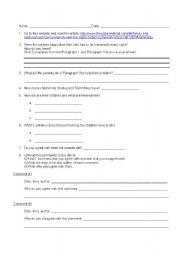 English worksheet: Comprehension Questions about a newspaper article