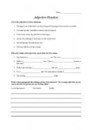English Worksheet: Adjective Practice Worksheet