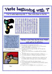English Worksheet: Verbs (F)...A list of verbs classified by their beginning sounds.