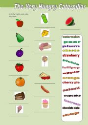 English Worksheet: Vocabulary related to The Very Hungry Caterpillar