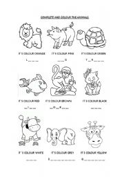 English Worksheet: THE ANIMALS AND THE COLOURS