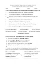 English Worksheet: exam for 8th grades