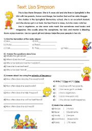 English Worksheet: Text: Lisa Marie Simpson