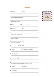 English worksheet: Personal questions