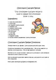 English Worksheet: Recipe Chocolate Cupcake