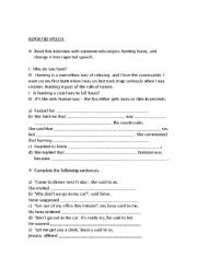 English Worksheet: REPORTED SPEECH