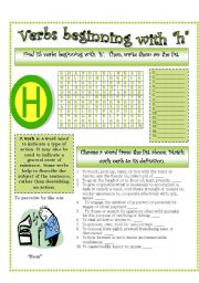 English Worksheet: Verbs (H)...A list of verbs classified by their beginning sounds.