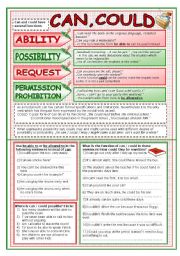 English Worksheet: Can, Could - Functions