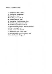 English worksheet: speaking questions