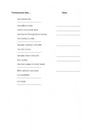 English Worksheet: Find Someone Who (Animal theme)