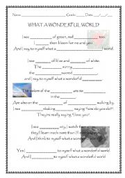 Song worksheet - what a wonderful world (plural of nouns)