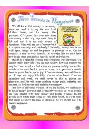 English Worksheet: Reading - Three Secrets to Happiness