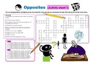 English Worksheet: Opposite Words Conversation & Crossword