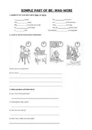 English Worksheet: simple past of be : was - were