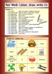 English Worksheet: Pair Work: Listen, draw, write (3)