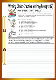 English Worksheet: Writing Clinic: Creative Writing Prompts (2) - An Ordinary Day