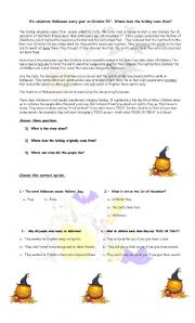 English worksheet: halloween reading and exercises