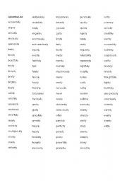 English worksheet: Adverbs list