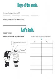 English Worksheet: Days of the week.