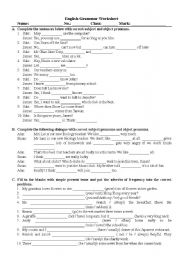 English Worksheet: pronouns  simple present tense worksheet