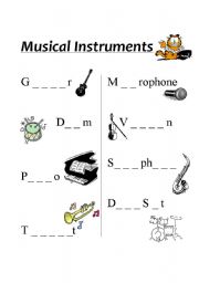 English Worksheet: Musical Instruments