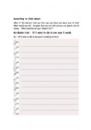 English Worksheet: Bucket List Worksheet