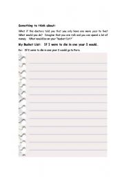 English worksheet: Bucket List Worksheet