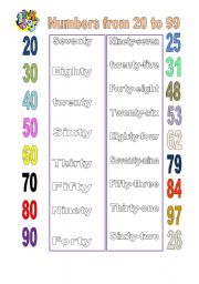 English Worksheet: numbers from 1 to 99