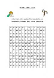 English Worksheet: Family - word search