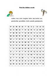 English worksheet: Family - word search