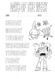 English Worksheet: Days of the week