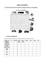 English worksheet: MEANS OF TRANSPORT