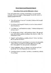 English Worksheet: Harry Potter - Direct and Reported Speech