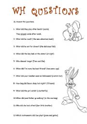 English Worksheet: wh questions with simple past tense