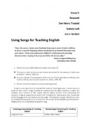 English worksheet: using song to teach english