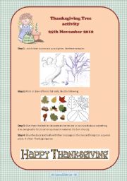 English worksheet: Thanksgiving tree activity