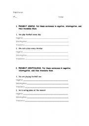 English worksheet: present simple and present continuous final exam