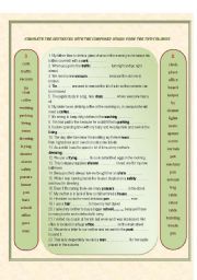 English Worksheet: fill in-composed words