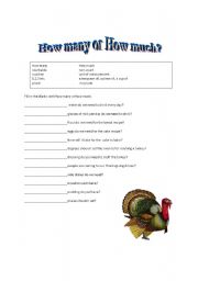 English Worksheet: How Many or How Much?