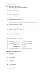 English worksheet: simple present do does