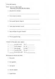 English Worksheet: simple present do does