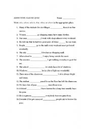 English Worksheet: adjective clause quiz