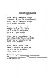 English worksheet: Animal Movement Song