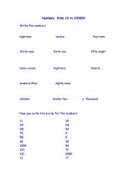 English Worksheet: numbers