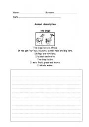 English Worksheet: Animals description