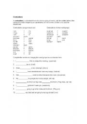 English worksheet: Contractions