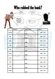English Worksheet: Who robbed the bank