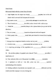English Worksheet: Word Form