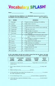 English worksheet: Vocabulary Splash 